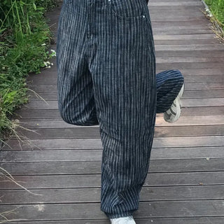 Sepi Stripe Balloon Dark Blue Denim Pants