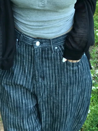 Sepi Stripe Balloon Dark Blue Denim Pants