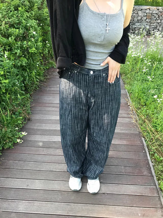Sepi Stripe Balloon Dark Blue Denim Pants