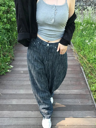 Sepi Stripe Balloon Dark Blue Denim Pants
