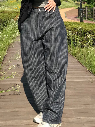Sepi Stripe Balloon Dark Blue Denim Pants