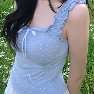 Toel Lovely Dot Frill Ribbon Sleeveless Top