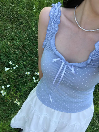 Toel Lovely Dot Frill Ribbon Sleeveless Top