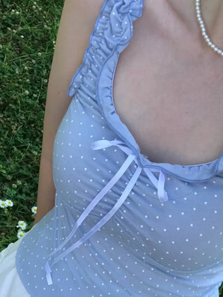 Toel Lovely Dot Frill Ribbon Sleeveless Top