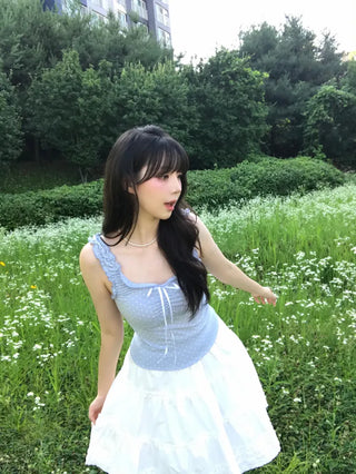 Toel Lovely Dot Frill Ribbon Sleeveless Top