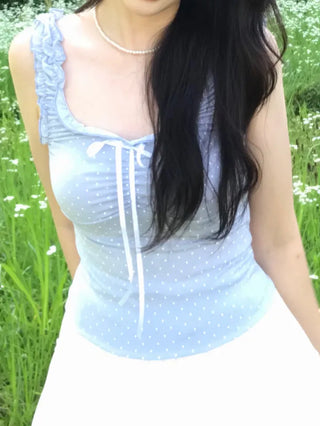 Toel Lovely Dot Frill Ribbon Sleeveless Top