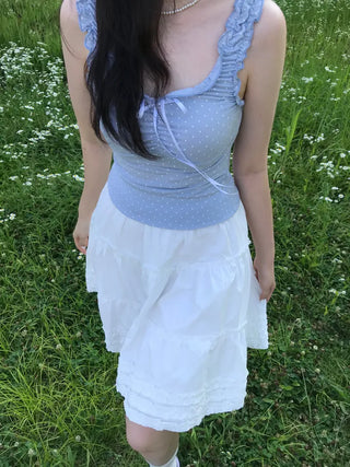 Toel Lovely Dot Frill Ribbon Sleeveless Top
