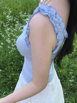 Toel Lovely Dot Frill Ribbon Sleeveless Top