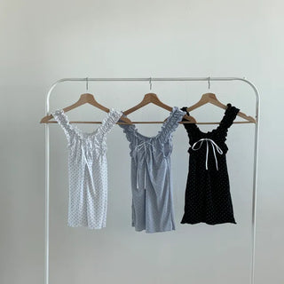 Toel Lovely Dot Frill Ribbon Sleeveless Top