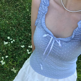 Toel Lovely Dot Frill Ribbon Sleeveless Top