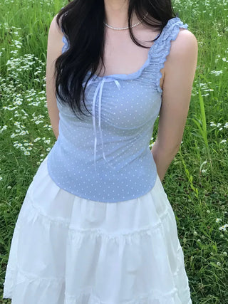 Toel Lovely Dot Frill Ribbon Sleeveless Top