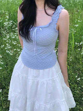 Toel Lovely Dot Frill Ribbon Sleeveless Top
