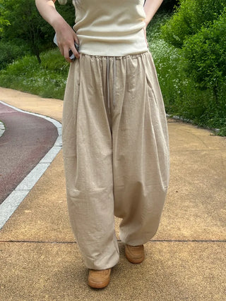 Joy Linen Elastic Waist Summer Balloon Fit Pants