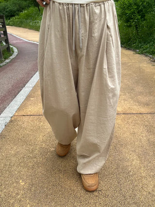 Joy Linen Elastic Waist Summer Balloon Fit Pants