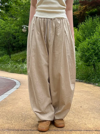 Joy Linen Elastic Waist Summer Balloon Fit Pants