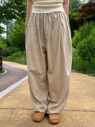 Joy Linen Elastic Waist Summer Balloon Fit Pants