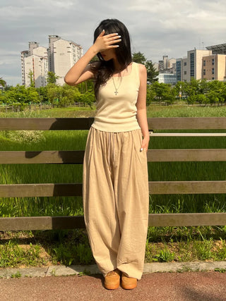 Joy Linen Elastic Waist Summer Balloon Fit Pants