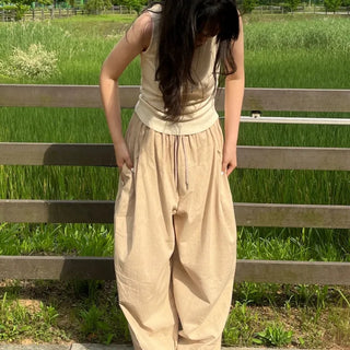 Joy Linen Elastic Waist Summer Balloon Fit Pants