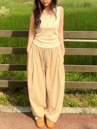 Joy Linen Elastic Waist Summer Balloon Fit Pants