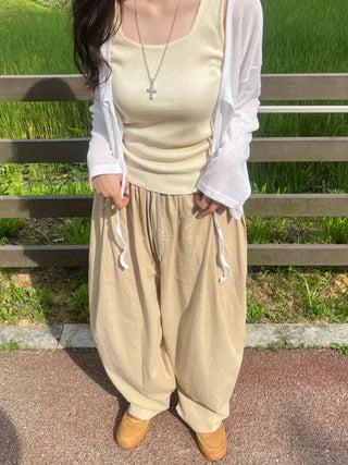 Joy Linen Elastic Waist Summer Balloon Fit Pants