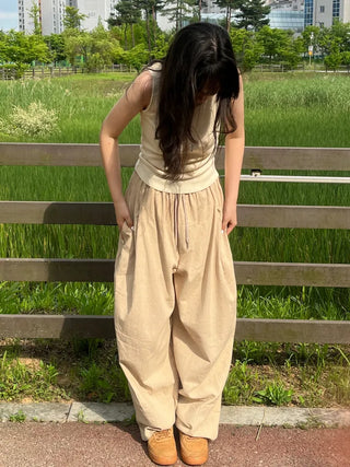 Joy Linen Elastic Waist Summer Balloon Fit Pants