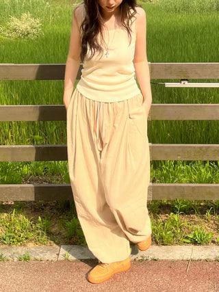 Joy Linen Elastic Waist Summer Balloon Fit Pants