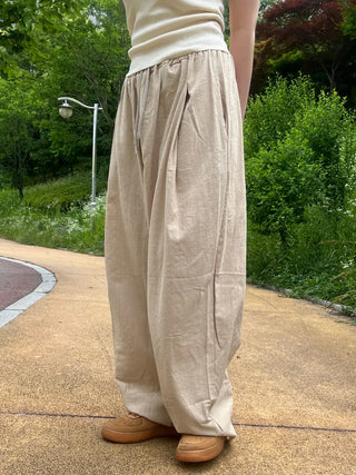 Joy Linen Elastic Waist Summer Balloon Fit Pants