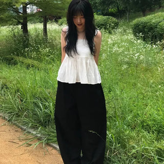 Minimalist Tall Woman Plain Wide Long Pants
