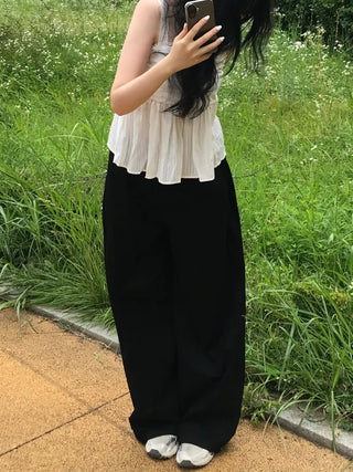 Minimalist Tall Woman Plain Wide Long Pants