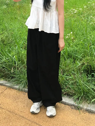 Minimalist Tall Woman Plain Wide Long Pants