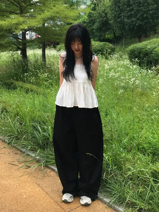 Minimalist Tall Woman Plain Wide Long Pants