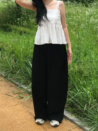 Minimalist Tall Woman Plain Wide Long Pants