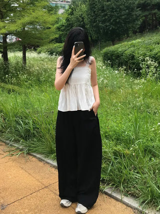 Minimalist Tall Woman Plain Wide Long Pants
