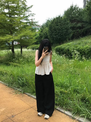 Minimalist Tall Woman Plain Wide Long Pants