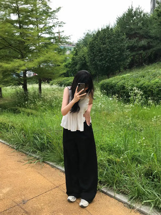 Minimalist Tall Woman Plain Wide Long Pants