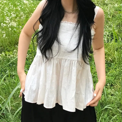 Delicate Fit Square Neck Frill Sleeveless Blouse