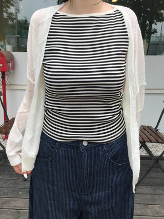 Non-button Summer See-through Long Sleeve Knit Cardigan