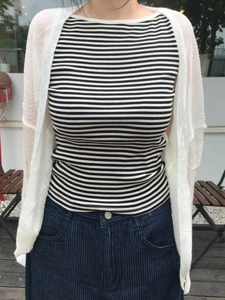 Non-button Summer See-through Long Sleeve Knit Cardigan