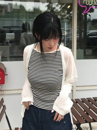 Non-button Summer See-through Long Sleeve Knit Cardigan