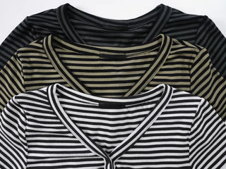 Daki Striped Button Short Sleeve T-shirt
