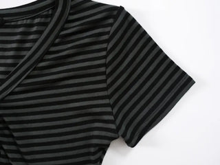 Daki Striped Button Short Sleeve T-shirt