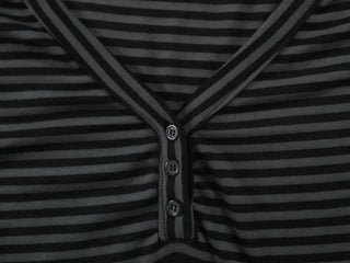 Daki Striped Button Short Sleeve T-shirt