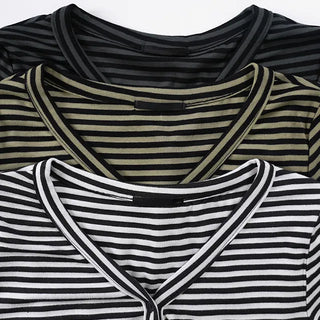 Daki Striped Button Short Sleeve T-shirt