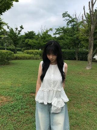 Dot Frill Layered Blouse
