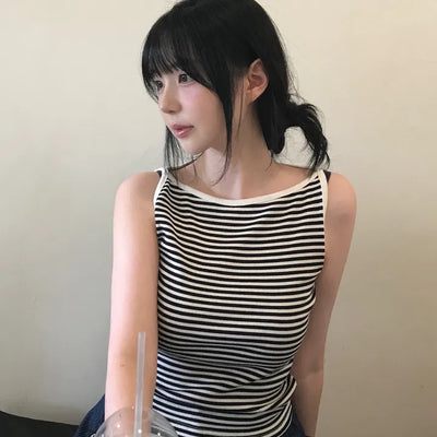 Daily striped boatneck sleeveless top