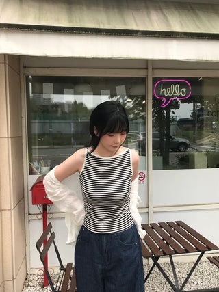 Daily striped boatneck sleeveless top