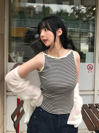 Daily striped boatneck sleeveless top