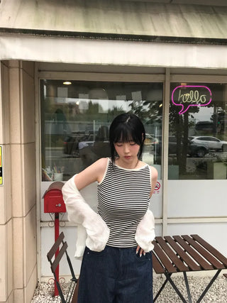 Daily striped boatneck sleeveless top
