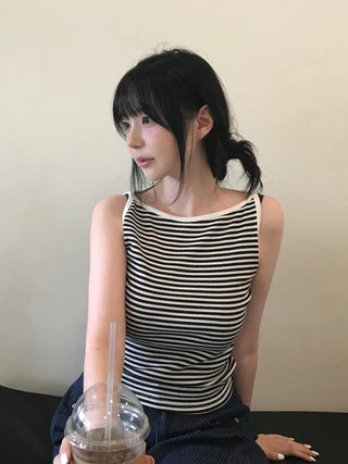 Daily striped boatneck sleeveless top