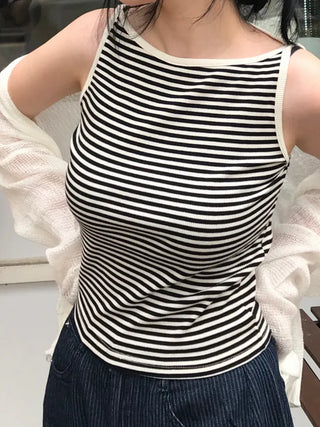 Daily striped boatneck sleeveless top